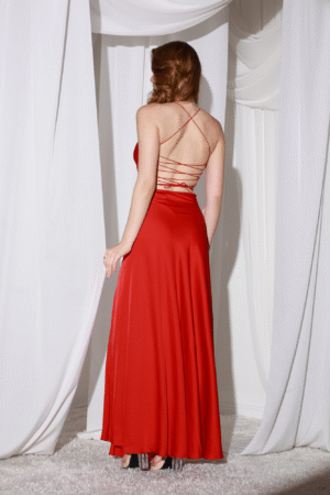Bright Red Luxury Silk Gown with Slit
