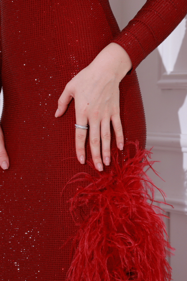 Cherry Red Sequin Dress with Red Fur - Image 6